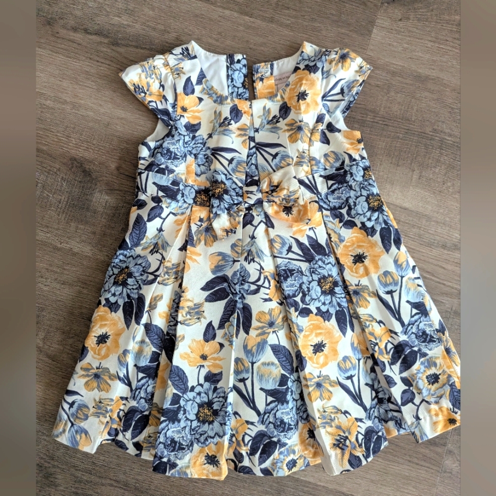 Floral Kids Dress in Blue and Yellow